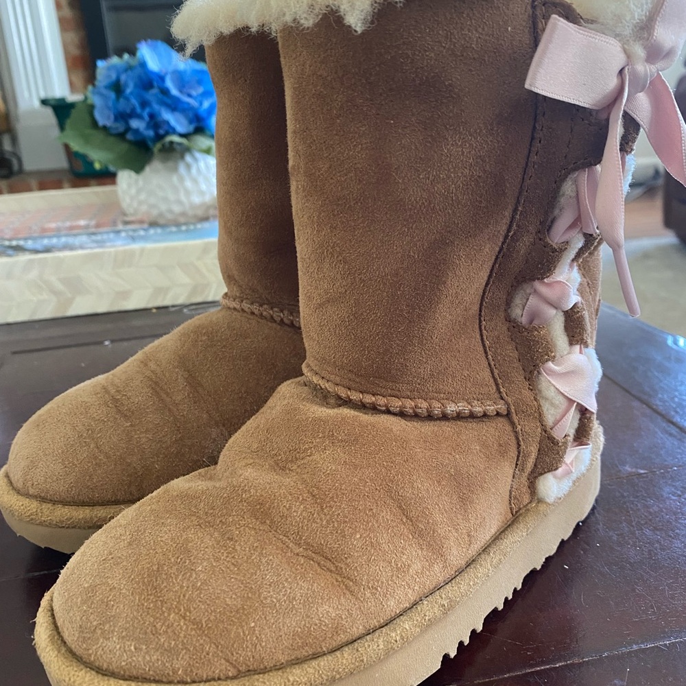 UGG Brown and Pink Suede Boots with Ribbon Detail - Pala Corset